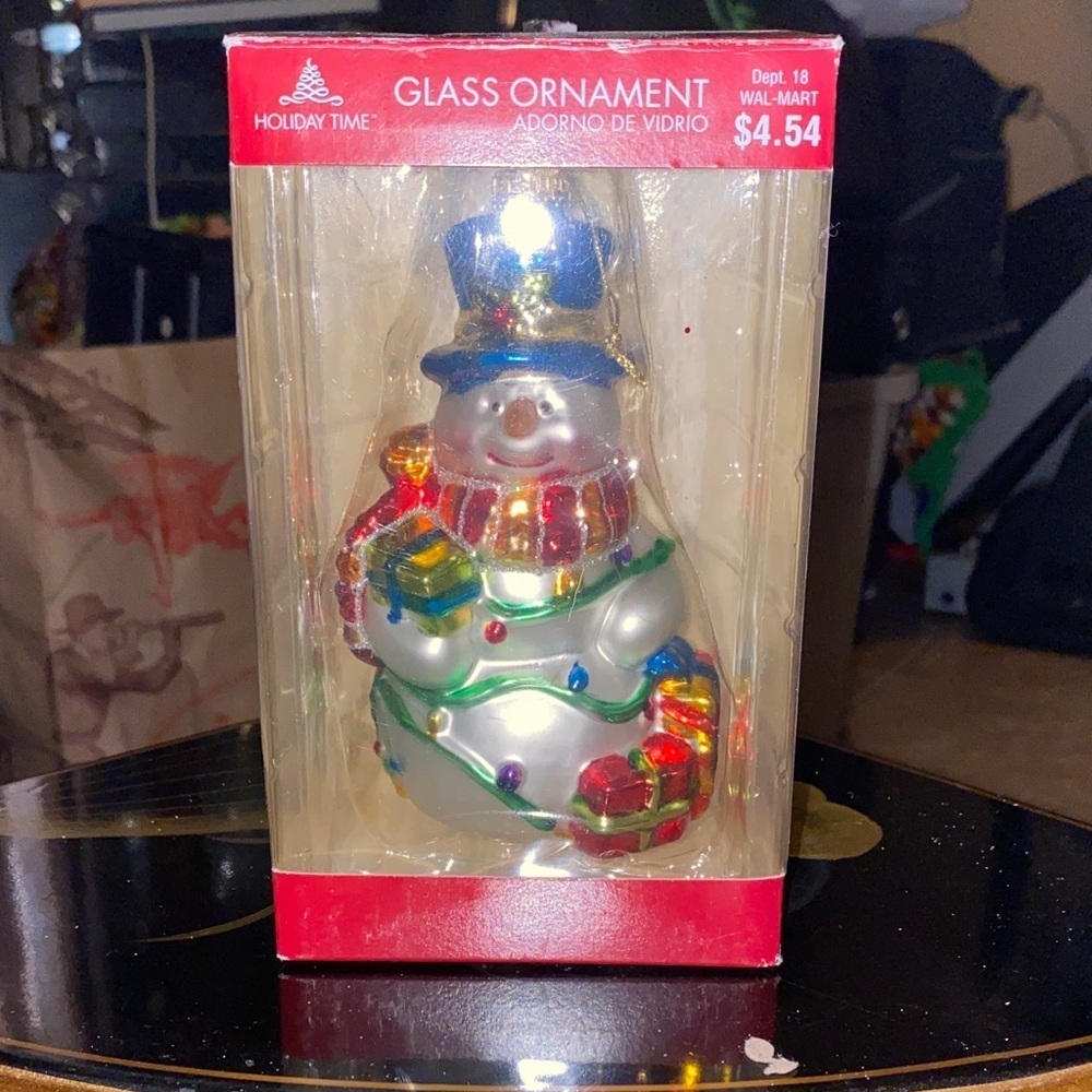 Holiday Time Festive Snowman Ornament with Blue and Red Accents